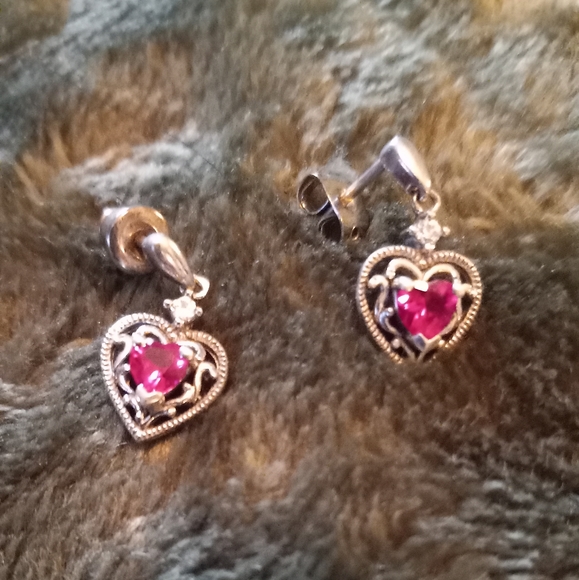 EUC Vintage Jewelili Sterling Silver w/ Created Ruby and Diamond Earrings - Picture 2 of 7